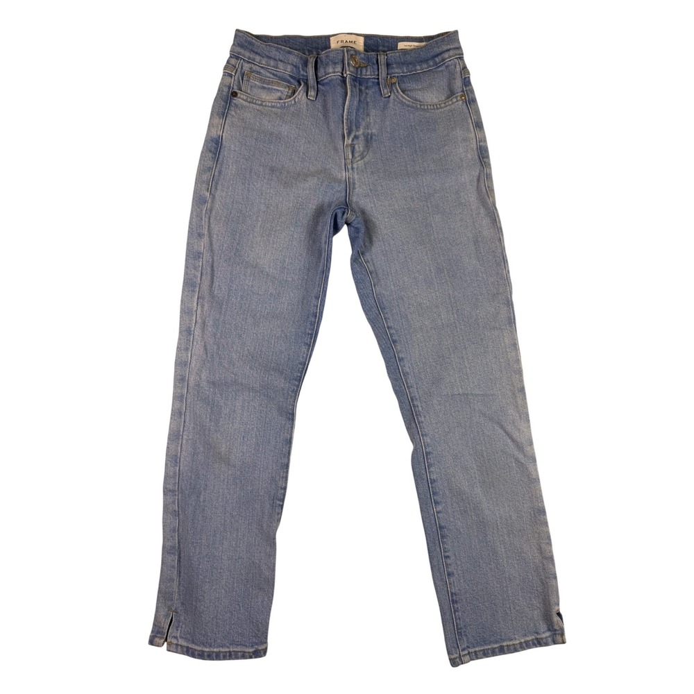 FRAME‎ Le High Straight Jeans Caye Sand Light Wash Split Hem Size 26 LHSTVD118